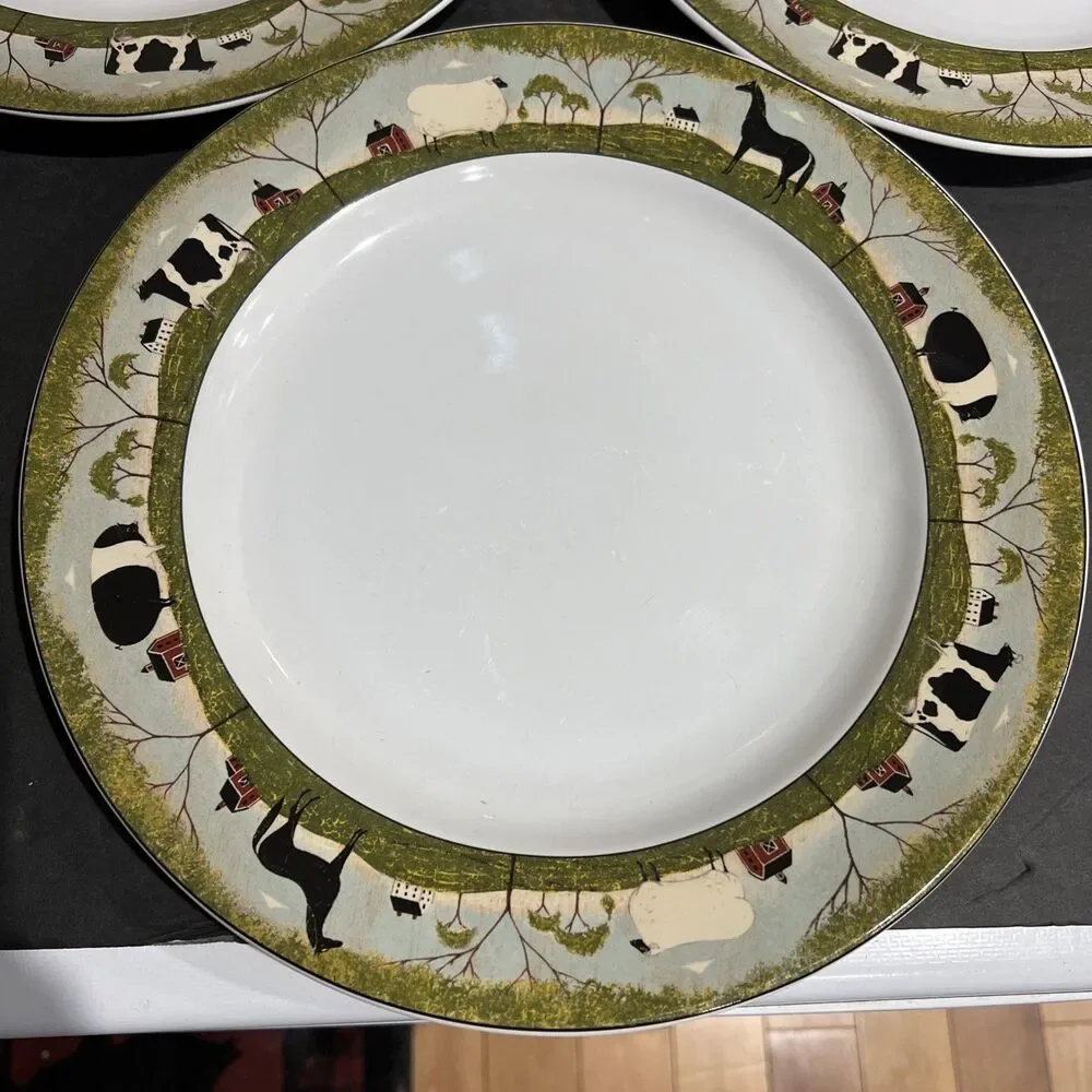 3 Sakura Warren Kimble Animal Collection Dinner Plates Horse Cow Pig Sheep